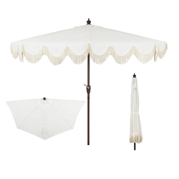Beverly 9 ft. Designer Classic Scalloped Fringe Half Market Patio Umbrella